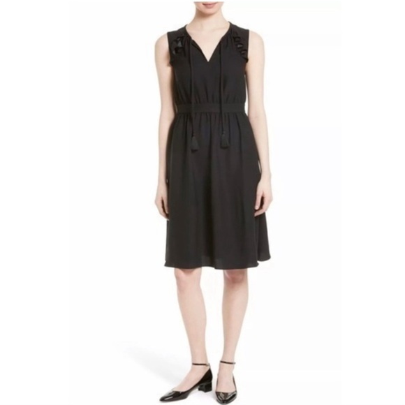 kate spade Dresses & Skirts - Kate Spade Rambling Rose Crepe Ruffle Fit & Flare Black Dress Size Medium NWT